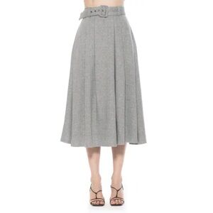 NWT Alexia Admor Belted A-Line Midi Skirt Herringbone Gray Retro Womens Size 8
